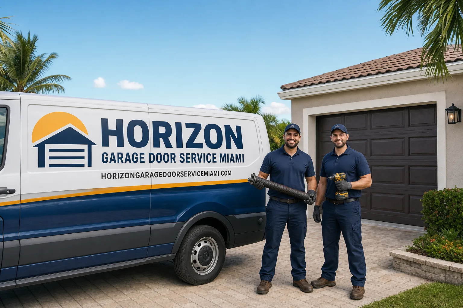 Horizon Garage Door Service Miami service vehicle and crew in Miami, FL